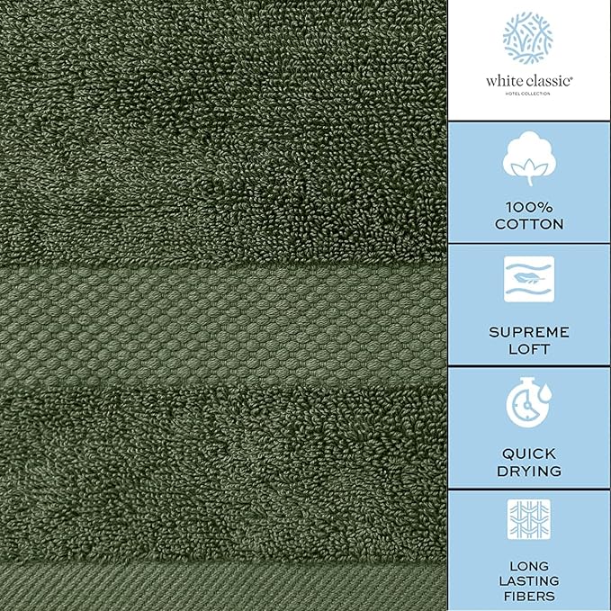 White Classic Luxury Soft Bath Sheet Towels - 650 GSM Cotton Luxury Bath Towels Extra Large 35x70 | Highly Absorbent and Quick Dry | Hotel Quality Extra Large Bath Towels Oversized, Dark Green, 2 Pack