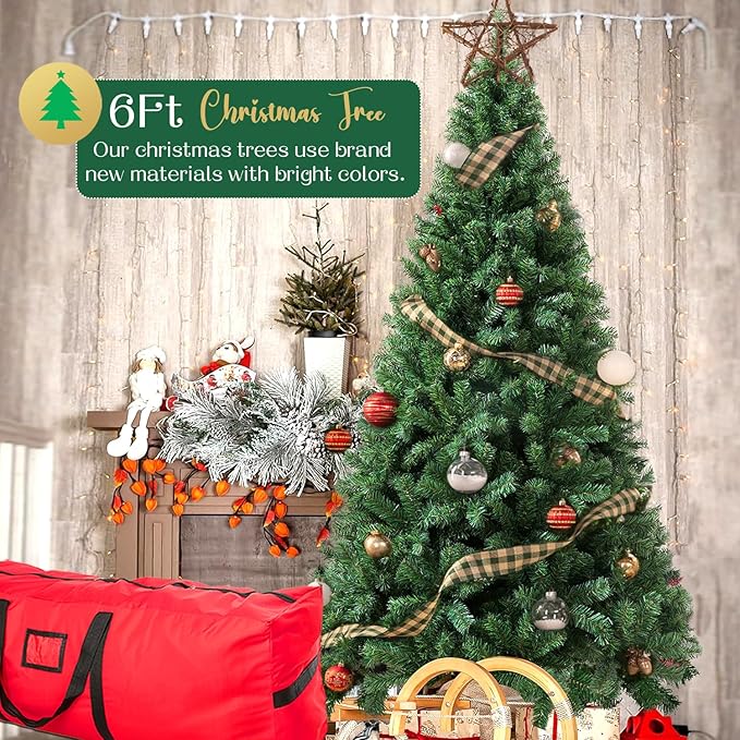 6ft Artificial Christmas Tree, Xmas Tree with 1,000 Branch Tips, Arbol de Navidad with Fold-Able Base Stand, Premium North Valley Spruce for Home, Office, Shop Decoration