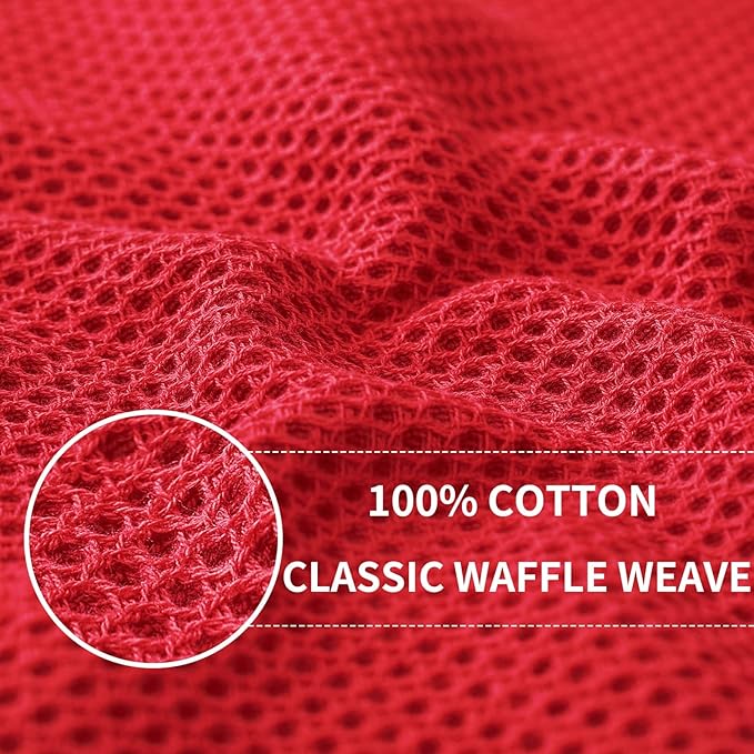 Homaxy 100% Cotton Waffle Weave Kitchen Dish Cloths, Ultra Soft Absorbent Quick Drying Dish Towels, 12 x 12 Inches, 8-Pack, Red