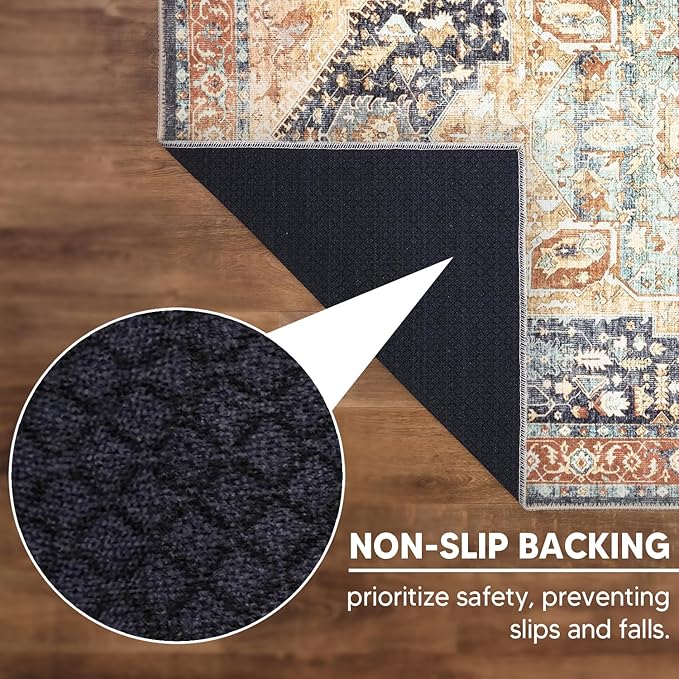 Keen Home Design 6x9 Rug - Machine Washable Area Rug with Non-Slip Backing, Ideal for Living Room, Dining Room, Bedroom - Vintage, Easy Clean, Durable, Low Pile Rug - (6' x 9')