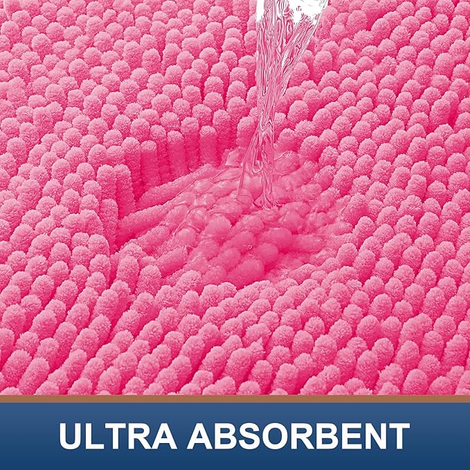 Smiry Luxury Chenille Bathroom Rugs 30x20, Extra Soft and Absorbent Shaggy Bath Mat, Machine Washable, Non-Slip Plush Carpet Runner for Tub, Shower, and Floor, Home Decor Accessories, Hot Pink