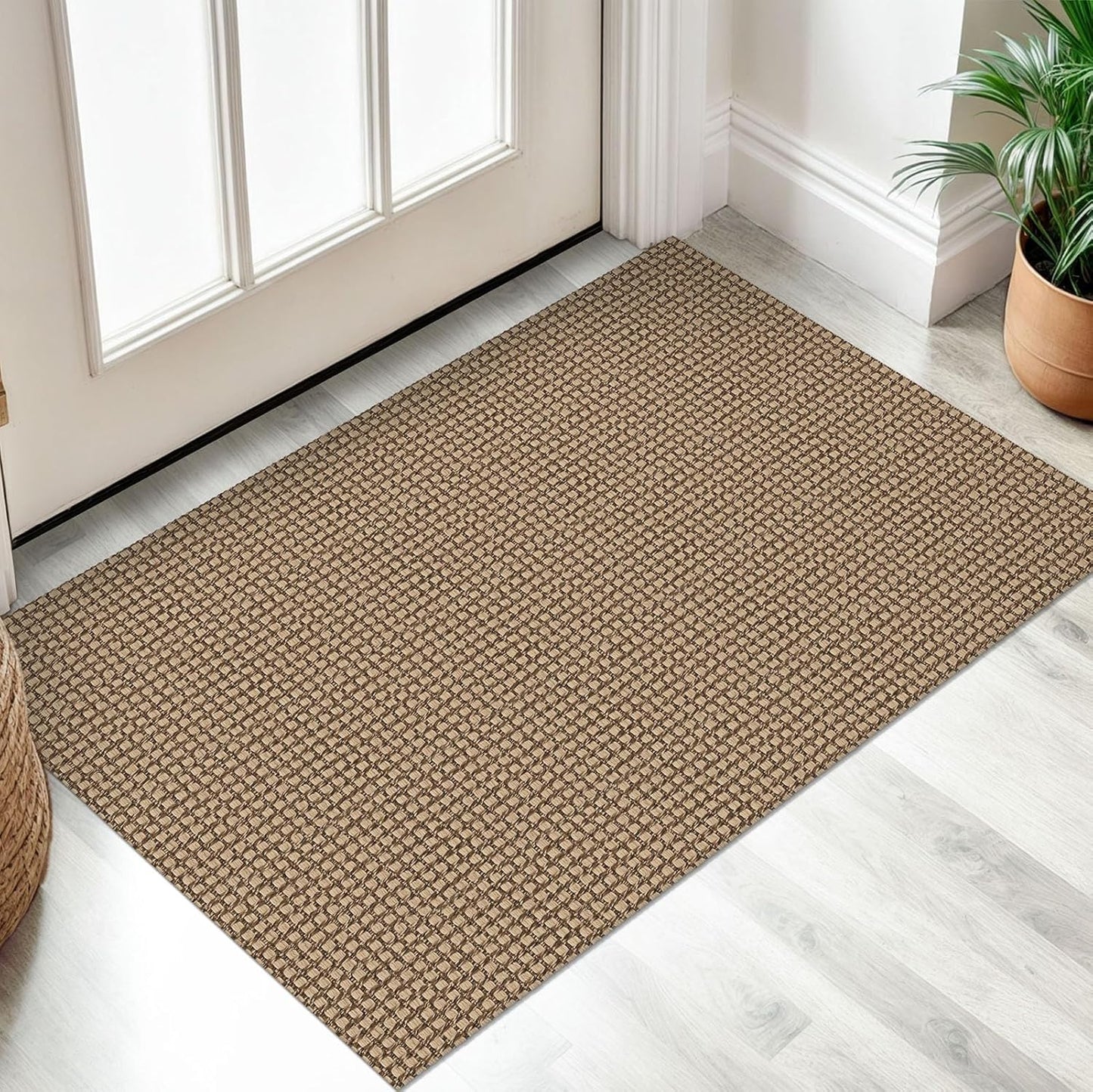 IOHOUZE Small Area Rug 2x3 Washable Woven Rugs for Entryway Non Slip Rubber Backed Kitchen Rugs Indoor Outdoor Doormat Throw Rug Floor Carpet for Entrance Front Door, Orange/Tan/Brown