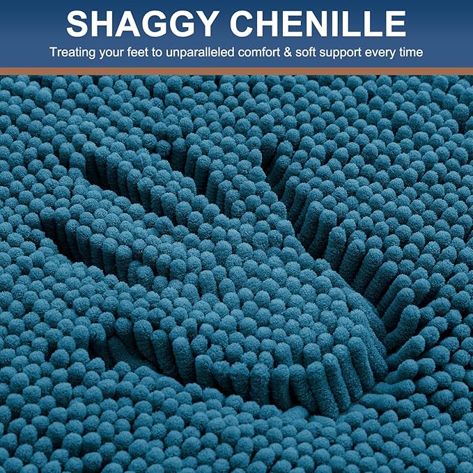 Smiry Luxury Chenille Bathroom Rugs 30x20, Extra Soft and Absorbent Shaggy Bath Mat, Machine Washable, Non-Slip Plush Carpet Runner for Tub, Shower, and Floor, Home Decor Accessories, Peacock Blue