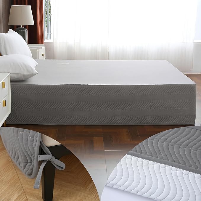 King Bed Skirt-Box Spring Cover with 14 Inch Tailored Drop,Wrinkle and Fade Resistant Hotel Wrap Around Bed Skirts,Bed Frame Cover (Wave Pattern Gray, King)