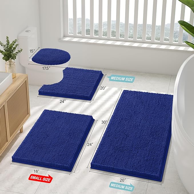 Smiry Luxury Chenille Bathroom Rugs 34x21, Extra Soft and Absorbent Shaggy Bath Mat, Machine Washable, Non-Slip Plush Carpet Runner for Tub, Shower, and Floor, Home Decor Accessories, Royal Blue