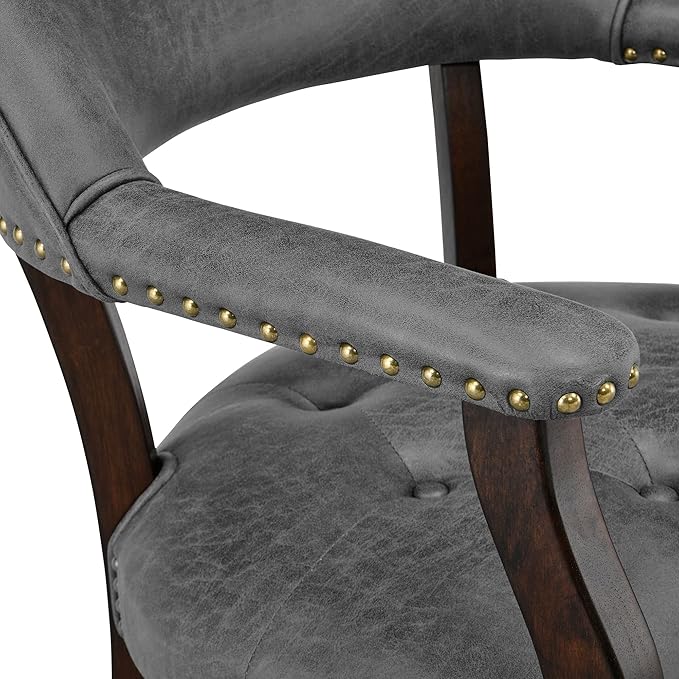 MODERION Solid Wood Boss Caption's Chairs,Dinning Chairs with Wheels and Arms, Office Desk Chairs, Classic Swivel Accent Chairs with Upholstered,Dinner Chairs,31.5”H for Living Room Gray SY318GY