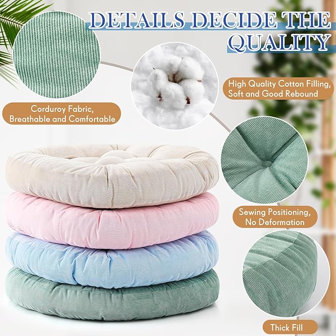 Jerify 4 Pcs Floor Pillow Cushions 22 x 22 Inch Round Square Large Meditation Floor Pillow for Classroom Adult Meditation Picnic Party Cushion for Seating Gift Christmas(Light Colors,Round)