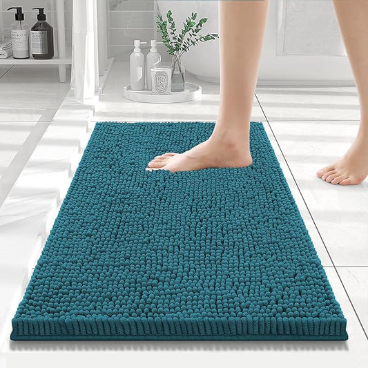 Smiry Luxury Chenille Bathroom Rugs 24x16, Extra Soft and Absorbent Shaggy Bath Mat, Machine Washable, Non-Slip Plush Carpet Runner for Tub, Shower, and Floor, Home Decor Accessories, Lake Blue