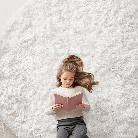 OLANLY Ivory Round Rugs for Bedroom - Machine Washable, 7 ft Circle Area Rugs for Living Room, Soft and Fluffy Shaggy Carpet for Teen Girls and Boys, Nursery Rooms, Dorms, Home Decor Aesthetic