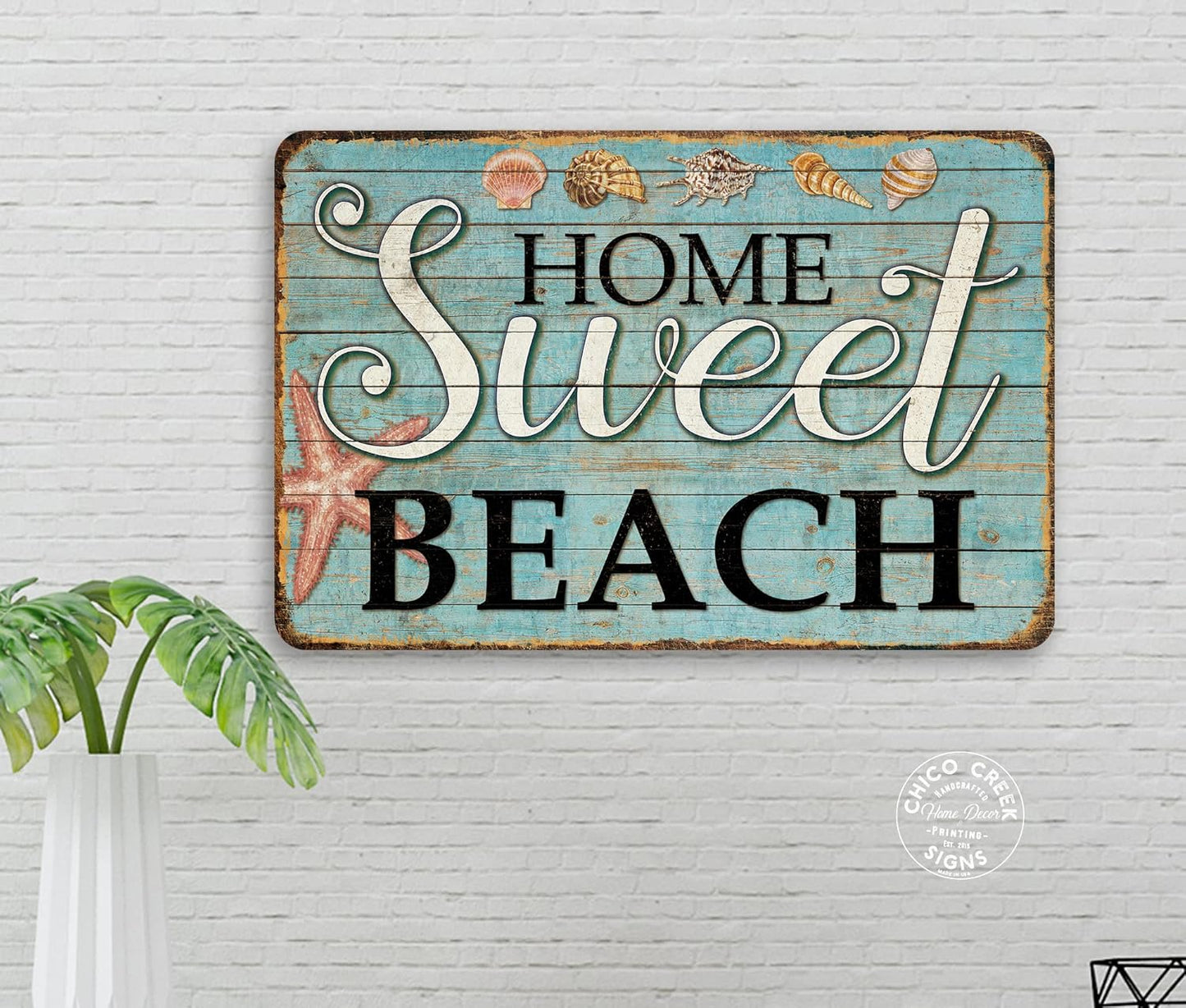 Home Sweet Beach Sign Beach Decor Ocean Decorations Nautical Signs Seashell Home Wall Gifts 8x12 208122001044