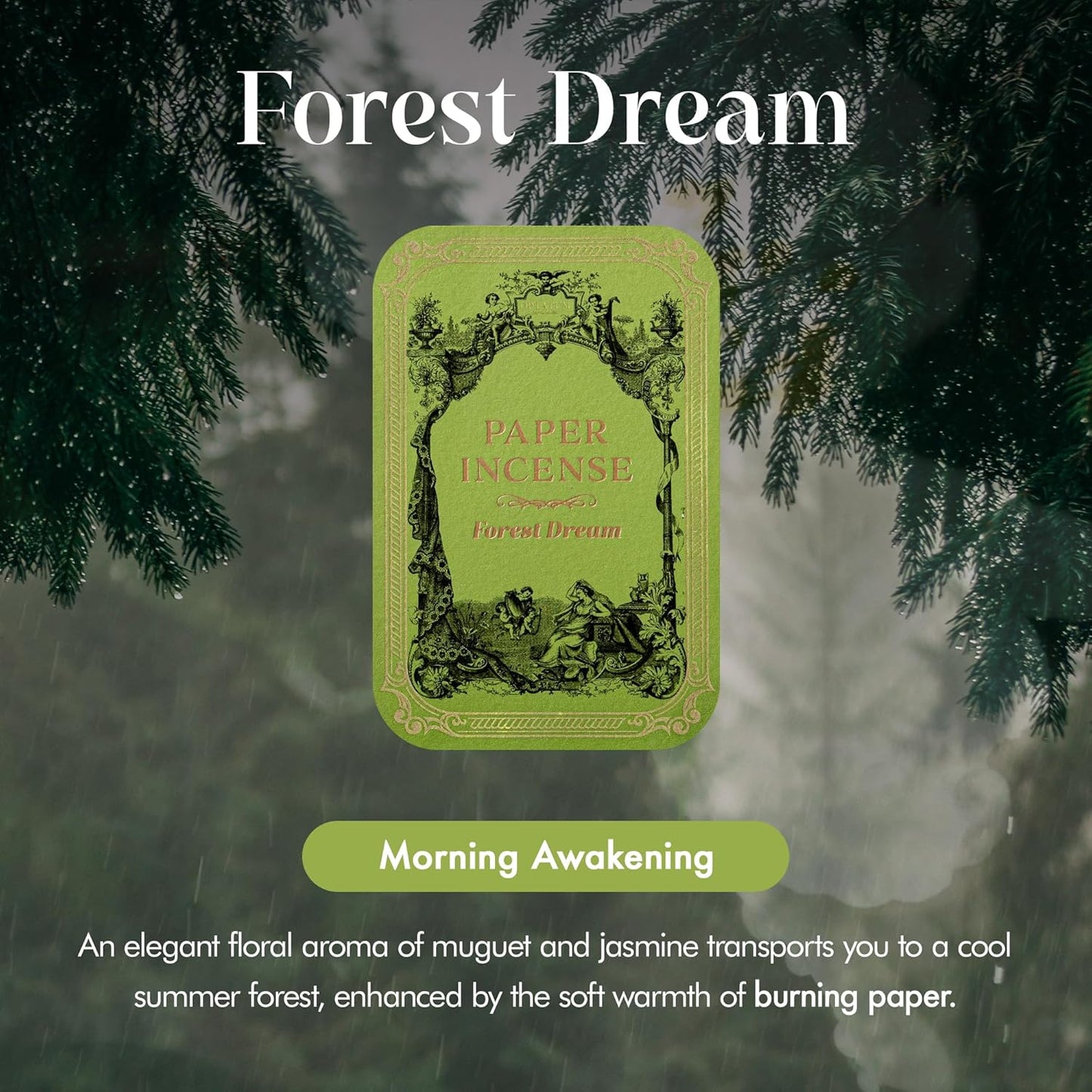 Paper Incense - 48pcs with Vintage Tin Case, Burning Papers Infused with Natural Essential Oils, Quick Usage & Long-Lasting Fragrance, Eliminating Bathroom, Kitchen, Pet Odors - Forest Dream