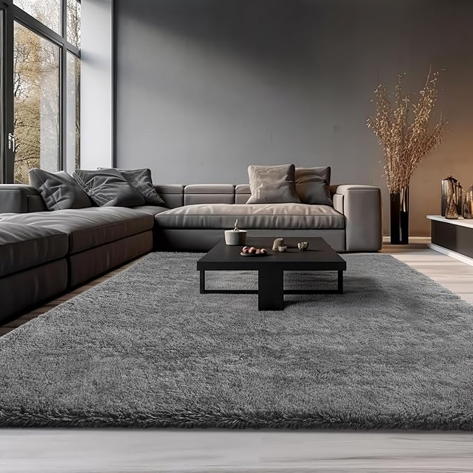 Ophanie Area Rugs 9x12 Living Room, Large Grey Bedroom Carpet, Big Shag Indoor Thick Soft Nursery Rug, Gray Fluffy Carpets for Boy and Girls Room Dorm Home Decor Aesthetic