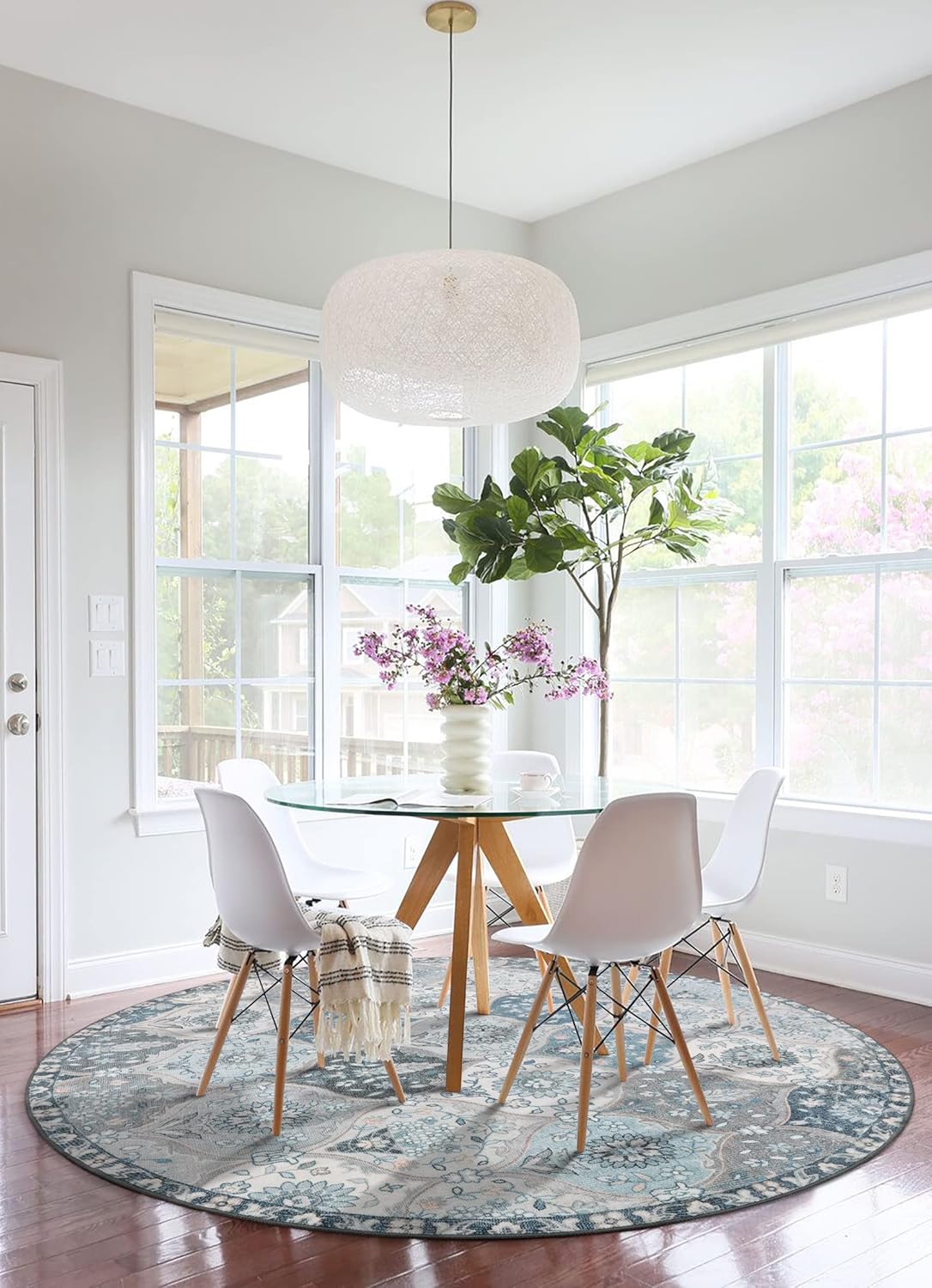 Lahome Moroccan Trellis Washable Round Area Rug, Soft Round Rugs 6ft Ultra-Thin Non-Slip, Vintage Large Circle Carpet for Bedroom Living Room Kitchen Nursery, Blue