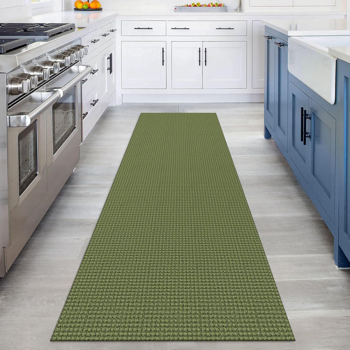 KOZYFLY Runners for Hallways 3x8 ft Washable Kitchen Runner Non Slip Rubber Backed Hall Runners Cotton Entryway Runner Rugs Floor Carpet for Indoor Backdoor Bedroom Kitchen, Olive Green/Earthy Green