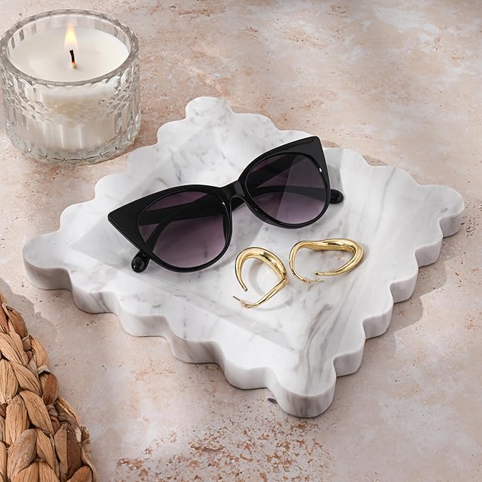 Marble Home Accessory Tray, Elegantly Designed Multi-Purpose Tray, Decorative and Versatile for Living Room, Bathroom, Office, Kitchen (Volakas)