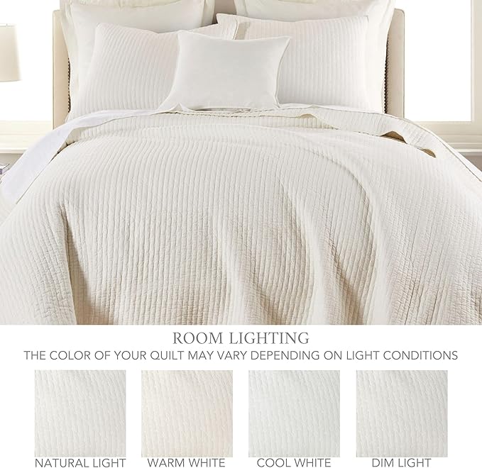 Levtex Home Cross Stitch Reversible Twin XL/Twin Quilt Set (68x86in) with 1 Pillow Sham (26x20in) - Stitch Texture - Cream - 100% Cotton Twin Size Quilt Bedding Set - Lightweight, Soft, Pre-Washed