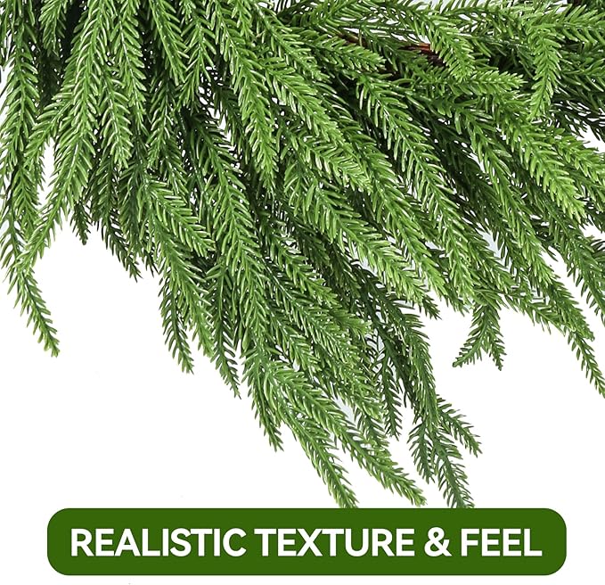 2 Pack Artificial Christmas Wreaths for Front Door, Norfolk Pine & Cedar Greenery with Red Velvet Bows, Real Touch Holiday Wreaths for Indoor Outdoor Decoration, No Assembly Needed