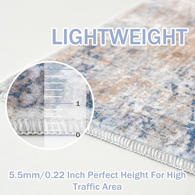 IOHOUZE Abstract Runner Rug 3x16 Ft Extra Long Washable Runners for Hallways, Non Slip Kitchen Runner Printed Faux Wool Entryway Runner Indoor, Modern Abstract Floor Carpet for Hall Stair, Blue Rust