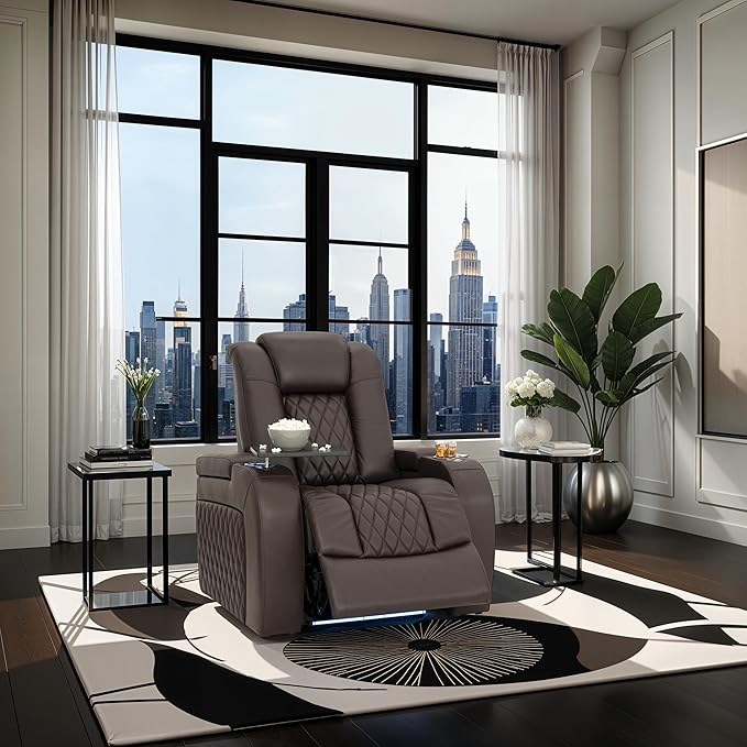 Seatcraft Diamante Zero-Gravity CoolZero Italian Leather Home Theater Seating, Power Headrest, Power Recline, Single Recliner, Brown