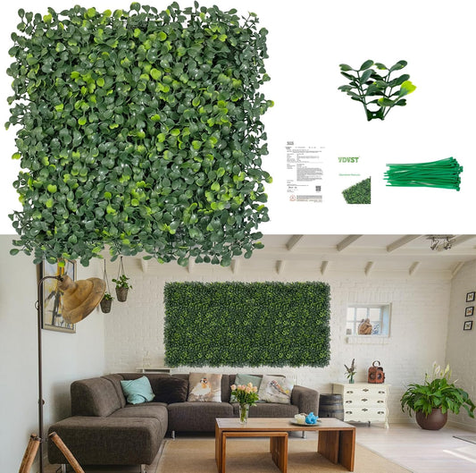 Grass Wall Panels, 10x10Inch 12Pcs UV-Anti Boxwood Greenery Panels with 50 Zip Ties, No Fade Artificial GrassWall Backdrop for Indoor Outdoor Privacy, Birthday Wedding Decor, Home Kitchen Decor