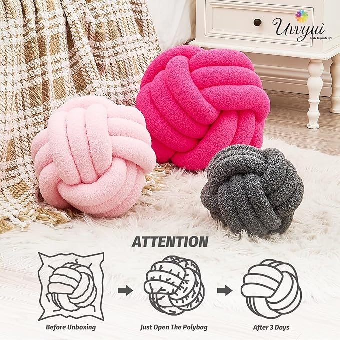 Uvvyui Knot Pillow Ball, Soft Home Decorative Pillows, Round Throw Pillow, Handmade Knotted Plush Pillow, Round Boucle Pillow Cushion (8.6 Inches Dark Gray)