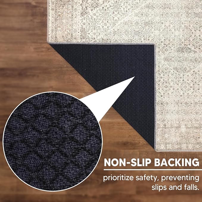 Keen Home Design 2x10 Rug - Machine Washable Runner Rug with Non-Slip Backing, Ideal for Hallway, Entryway, Kitchen, Laundry Room - Vintage, Easy Clean, Durable, Low Pile - (2'6" x 10')