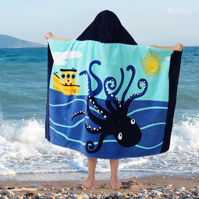 Kids Bath Towels, Kids Towel Girls Boys Hooded Beach,Bathroom,Pool Swim Towels 30 × 50 INCH Large Size Ultra Absorbent Cute Cartoon Animal Full Vitality 100% Cotton Wearable Wrap for Child