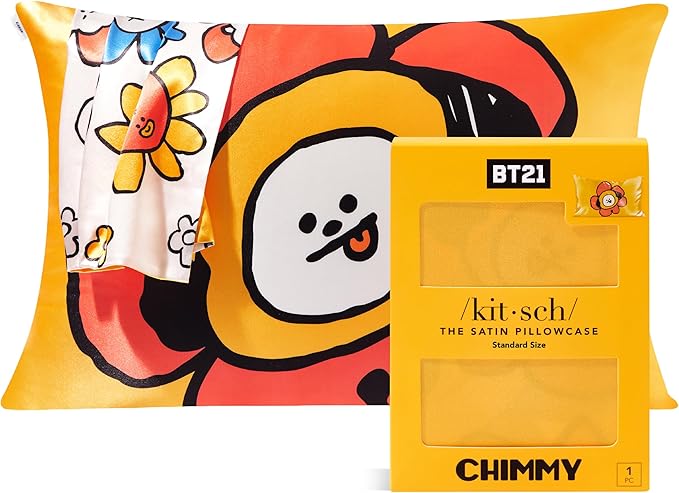 Kitsch x BT21 (Chimmy) Satin Pillowcase with Zipper for Hair & Skin - Softer Than Silk Pillow Cases, Smooth Cooling Pillow Cover, Wrinkle-Free, Machine Washable, Queen/Standard (19x26)