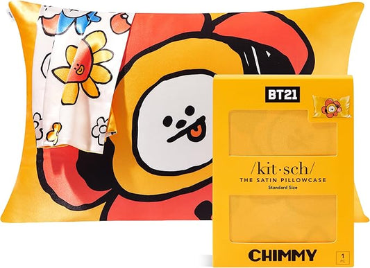 Kitsch x BT21 (Chimmy) Satin Pillowcase with Zipper for Hair & Skin - Softer Than Silk Pillow Cases, Smooth Cooling Pillow Cover, Wrinkle-Free, Machine Washable, Queen/Standard (19x26)