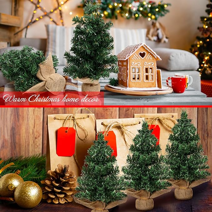 Yinder Tabletop 6 Pcs Mini Christmas Tree 19.69inch Artificial Mini Xmas Miniature Pine Christmas Tree with Linen Base for Xmas Holiday Decorations Indoor Home Kitchen Dining Table