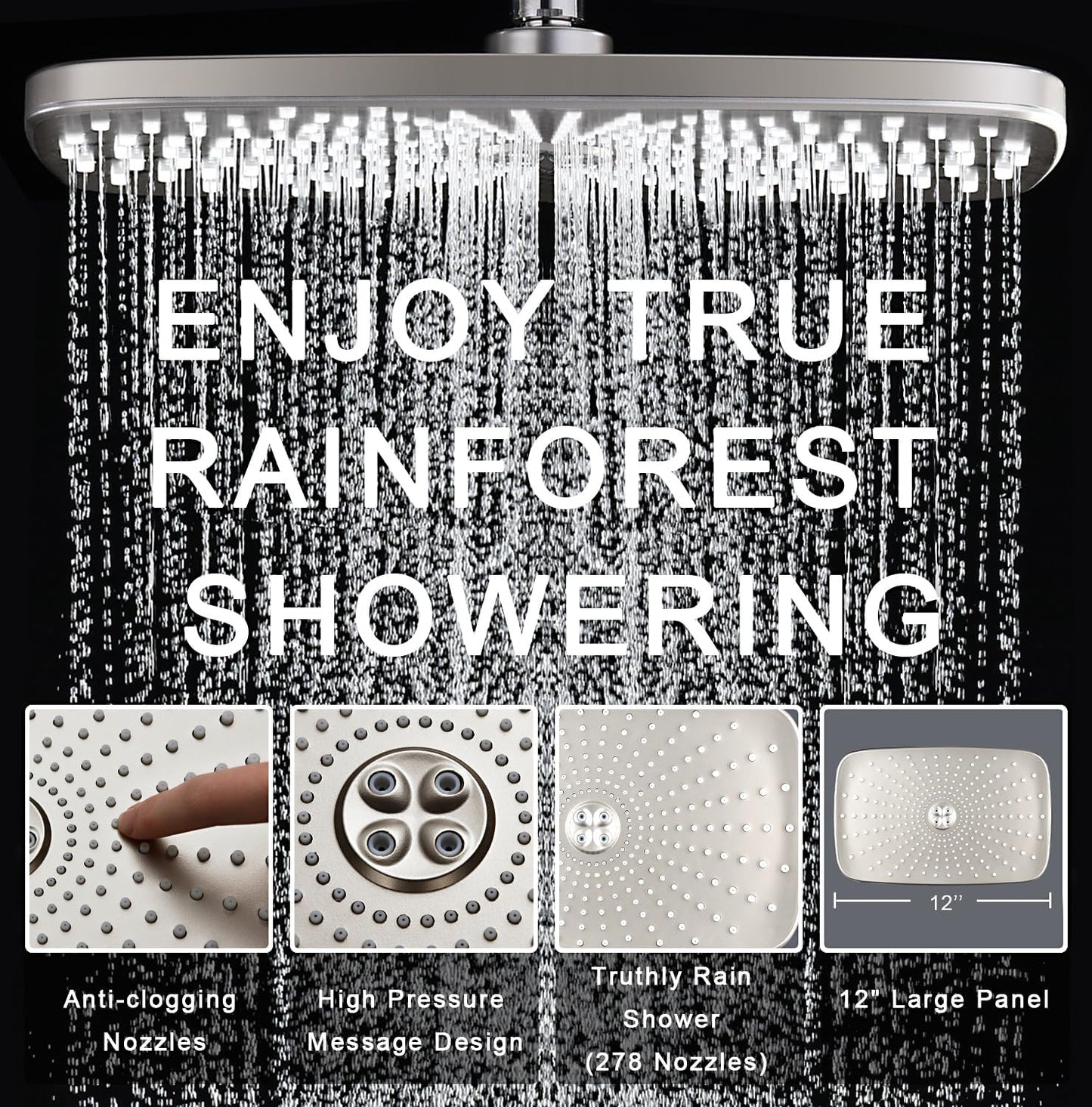 High Pressure Rain Shower Head: Upgrade Shower Heads with Handheld Spray Combo with Fixed Showerhead and 10 Sprays Handheld Shower Head, Detachable Showerheads Built-in Magnetic Docking and Power Jets