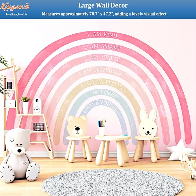 Large Colorful Rainbow Wall Decals, Insparational Peel and Stick Fabric Nursery Wall Decor, Removable Home Room Wall Decor Murals Stickers for Kids Girls Toddler Bedroom Living Room Playroom