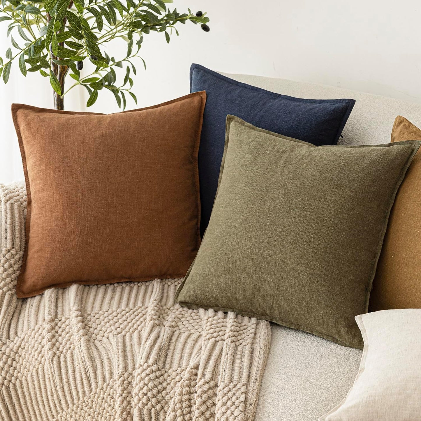 Foindtower Pack of 2, Decorative Linen Soild Throw Pillow Covers Soft Accent Cushion Case Boho Farmhouse Pillowcase for Chair Couch Sofa Bedroom Living Room Home Decor 18 x 18 Inch Orange Brown