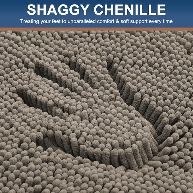Smiry Luxury Chenille Bathroom Rugs 30x20, Extra Soft and Absorbent Shaggy Bath Mat, Machine Washable, Non-Slip Plush Carpet Runner for Tub, Shower, and Floor, Home Decor Accessories, Latte