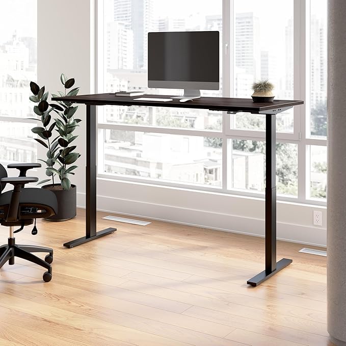 Bush Business Furniture 72-inch Electric Height Adjustable Standing Desk, Ergonomic Sit-Stand Computer Table for Home and Professional Office, Move 60 Series, Black Walnut with Black Base