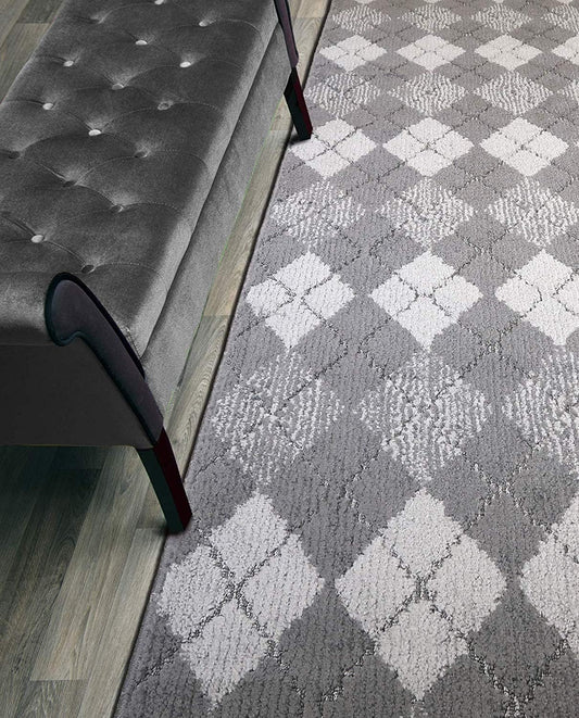 Custom Length Hallway Runner Rug,Slip Resistant,Squares Grey, 26 Inch X 30 feet, Sold and Priced Per Foot