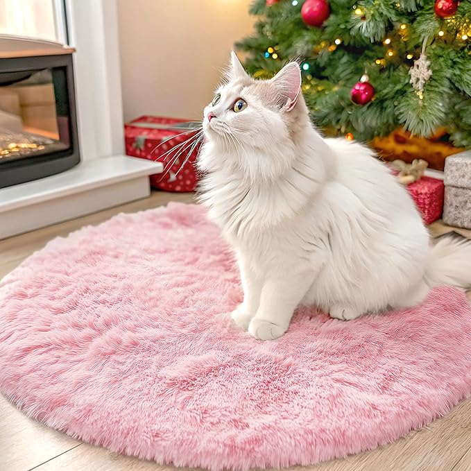 OLANLY Pink Round Rugs for Bedroom - Machine Washable, 2 ft Circle Area Rugs for Living Room, Soft and Fluffy Shaggy Carpet for Teen Girls and Boys, Nursery Rooms, Dorms, Home Decor Aesthetic