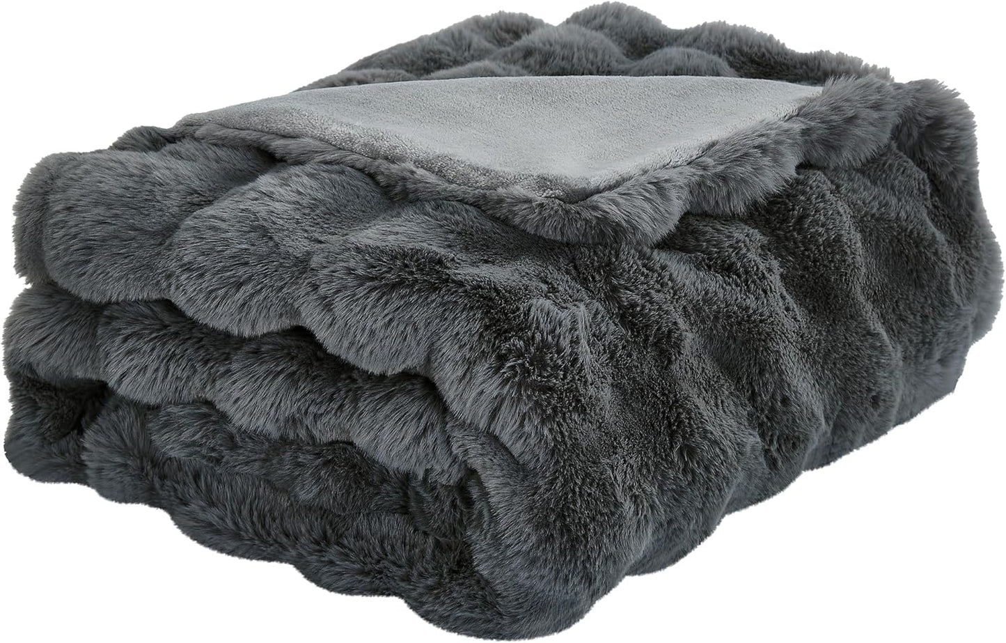 JONIYEAR Large Solid Thick Bubble Faux Rabbit Fur Bed Blanket Full Size 70" x 80", Decorative Cute Cozy Fluffy Gray Warm Blanket for Winter, Reversible Big Luxe Fuzzy Comfy Shaggy Furry Blankets, Grey