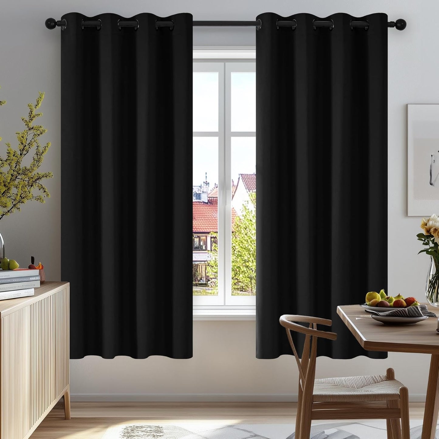 Deconovo Blackout Curtains for Bedroom – Set of 2 52W x 45L Inch Thermal Insulated & Noise Reducing Panels–Home Window Room Darkening Sustainable Grommet Drapes for Living Room and Nursery, Black