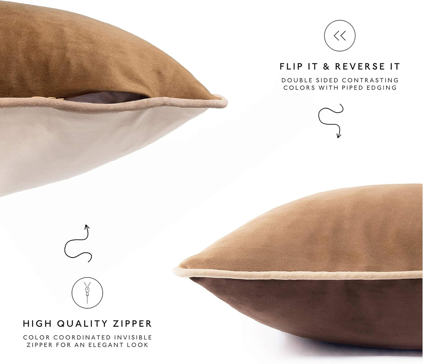 MONDAY MOOSE Decorative Throw Pillow Covers Cushion Cases, Set of 4 Soft Velvet Modern Double-Sided Designs, Mix and Match for Home Decor, Pillow Inserts Not Included (12x20 inch, Brown/Beige)