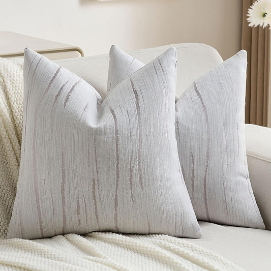 FUTEI Grey Chenille Decorative Throw Pillow Covers 26x26 Inch Set of 2,Soft Embossed Striped Textured Euro Pillow Shams,Modern Home Decor for Couch Bed Living Room