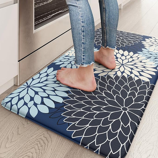 KIMODE Anti Fatigue Kitchen Mat 17.3"x29", Padded Kitchen Floor Mats Non Slip, Waterproof Kitchen Mat for Floor, Farmhouse Comfort Standing Mat for Laundry, Office, Sink, Desk Mutil-Blue