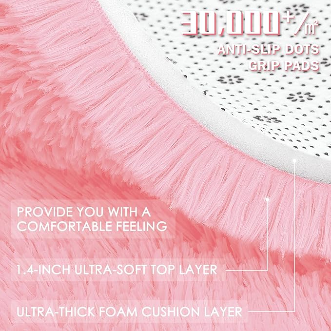 OLANLY Area Rugs for Living Room Bedroom, Machine Washable 4x5.9 ft Soft Fluffy Shaggy Bedside Rug, Indoor Floor Carpet for Kids Girls and Boys, Dorms, Nursery Rooms, Home Decor Aesthetic, Pink