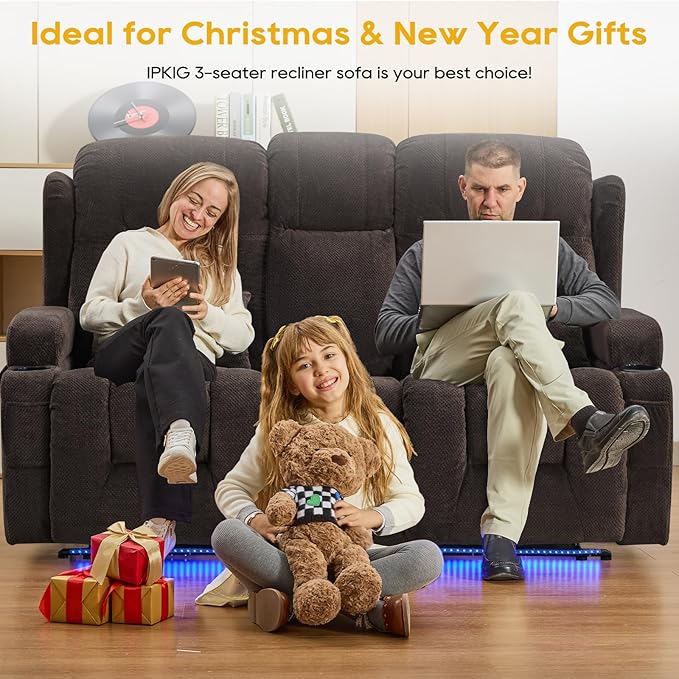 IPKIG 67" Power Reclining Loveseat Sofa, Electric Home Theater Seating with Console/4 Colors Ambient Lighting/Bluetooth Speakers/USB Ports/Built-in Outlets (Coffee, Loveseat Recliner)