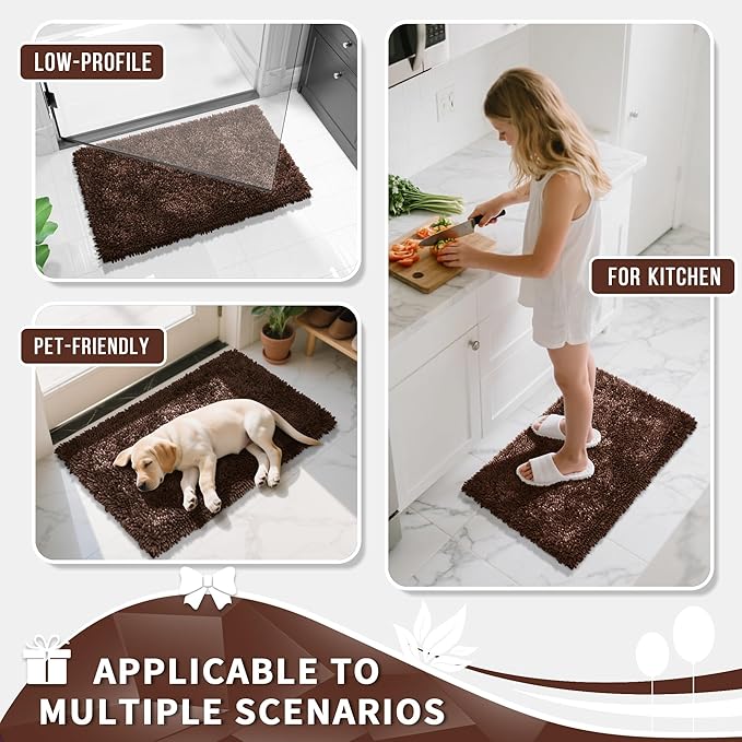 Yimobra Long Bathroom Rugs Runner 70x24 Inch, Extra Thick Soft Absorbent Chenille Bath Mat, Non Slip Machine Washable, Quick Dry Bath Rugs for Bathroom Floor, Tub and Shower, Brown