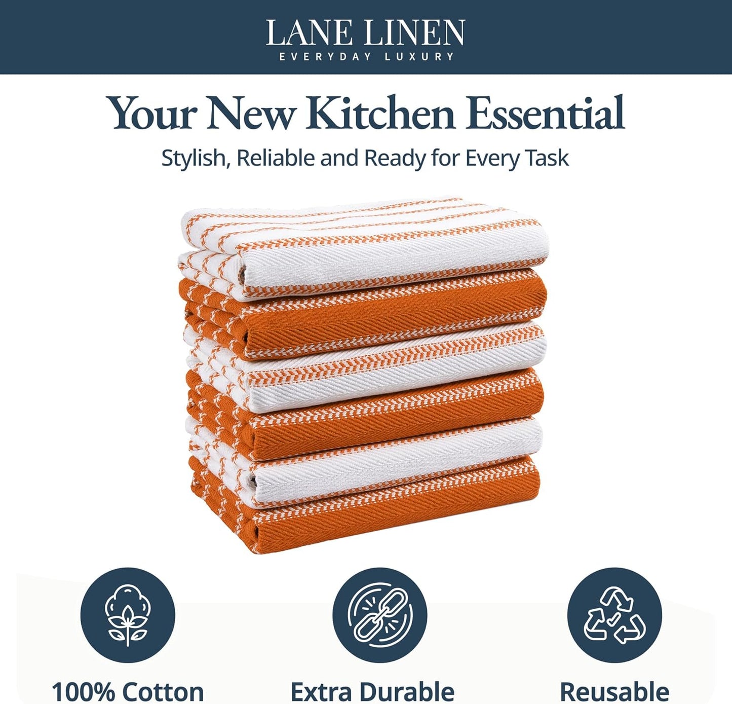 LANE LINEN Kitchen Towels Set – Pack of 6 Cotton Dish Towels, 18”x28”, Absorbent & Quick-Drying Tea Towels for Drying Dishes – Rust