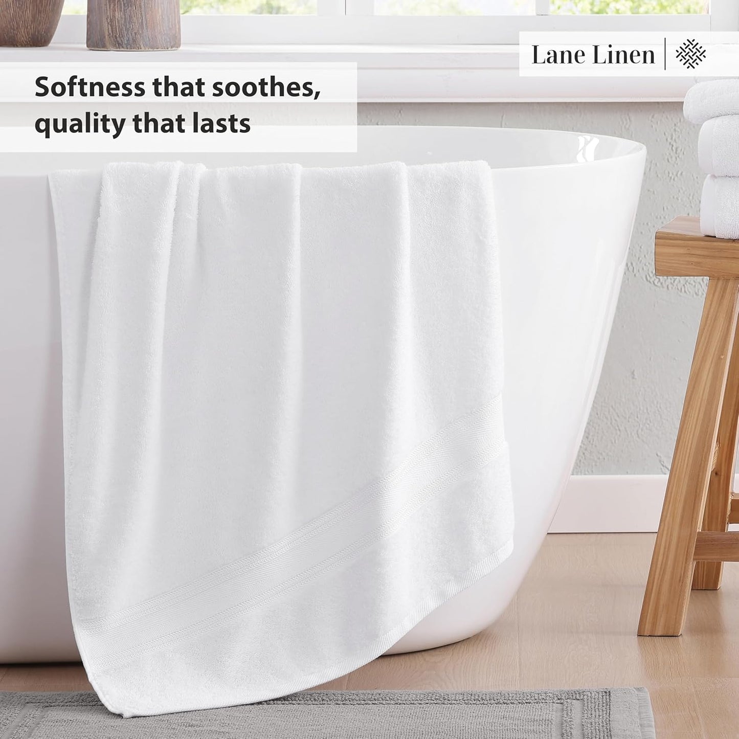 LANE LINEN 100% Cotton White Bath Towels - Quick Dry Absorbent Gym & Bath Towel Set, 6 (24" x 48"), Zero Twist