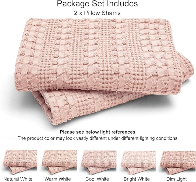 PHF 100% Cotton Waffle Weave Pillow Covers 24" x 24", 2 Pack Luxury Square Shell for Elegant Home Decor, No Filling, Luxury Aesthetic Soft Pillow Covers for Bed, Pink