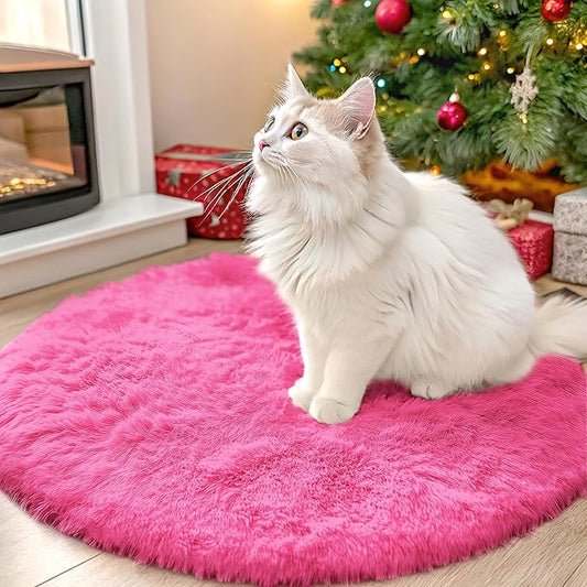 OLANLY Hot Pink Round Rugs for Bedroom - Machine Washable, 2 ft Circle Area Rugs for Living Room, Soft and Fluffy Shaggy Carpet for Teen Girls and Boys, Nursery Rooms, Dorms, Home Decor Aesthetic