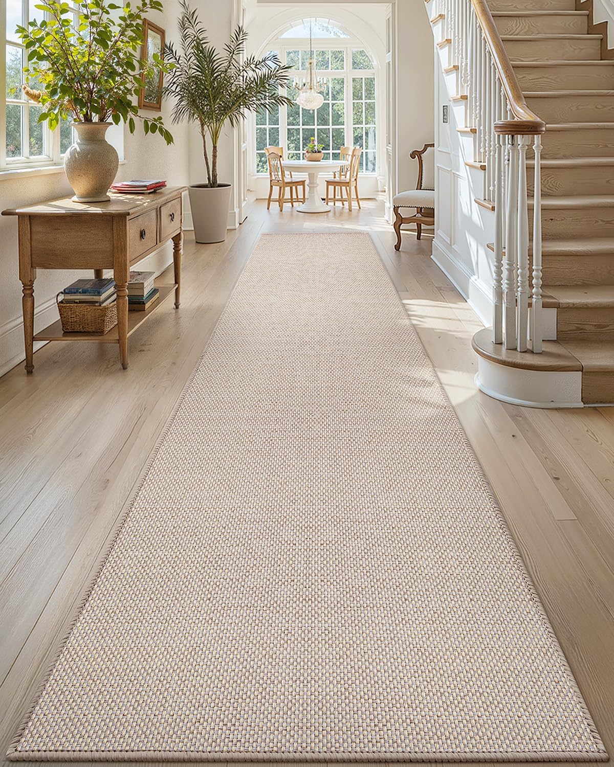 Color&Geometry Door Mat 2'4"x10' Runner Rug with Rubber Backing, Non Slip Washable Hallway Kitchen, Carpet Runners for Hallway Living Room Bedroom, Beige (Rolled-up NO Creases)